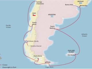 Map of itinerary for Chile and Argentina journey - Sharon Carr Travel